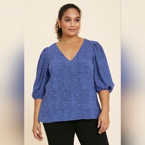 Ava & Viv Plus Size Blue V-Neck Blouse